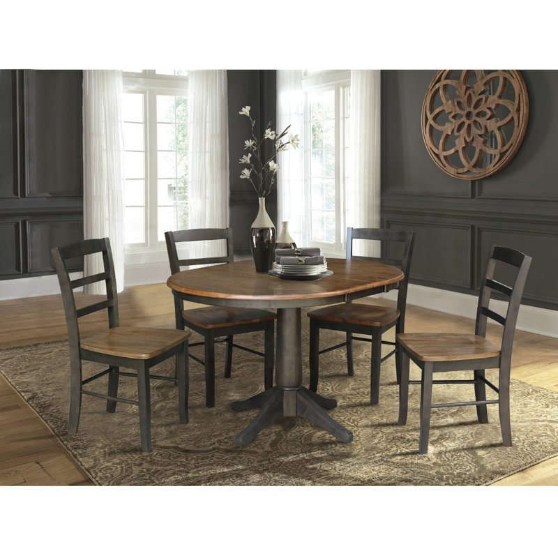 4 - Person Extendable Solid Wood Top Pedestal Dining Set, Hickory/Washed Coal, 3