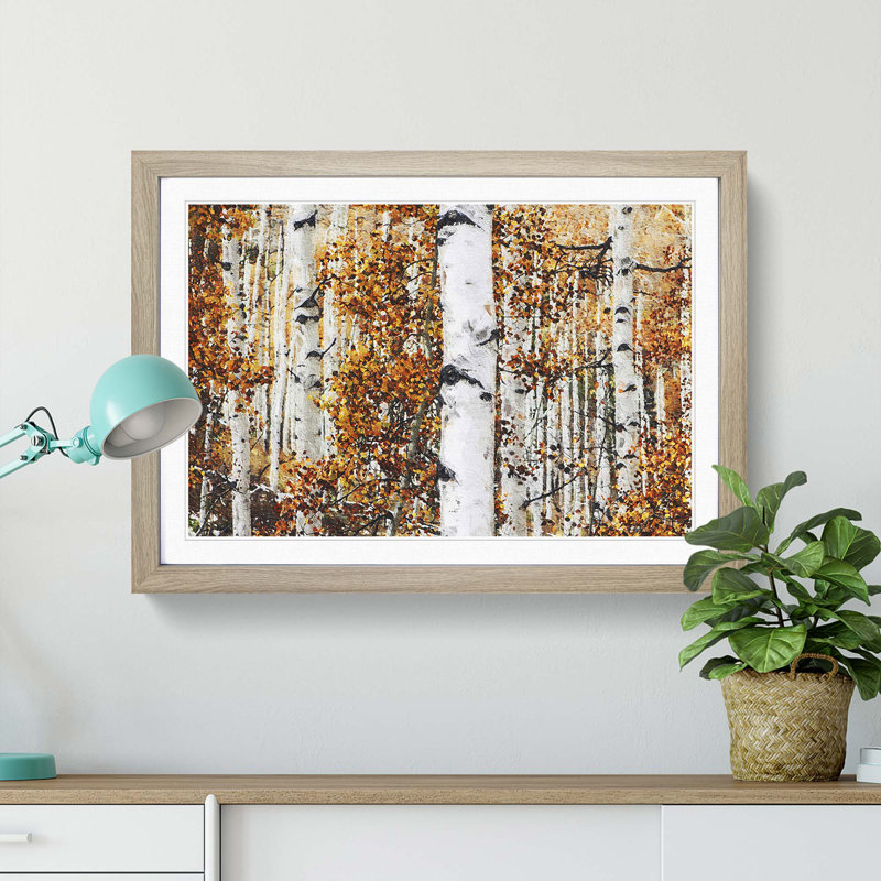 Birch Trees in Autumn - Framed Print, 33cm H x 45cm W x 2cm D, Oak Framed
