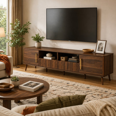 79 Inch Modern TV Stand for TVs up to 85 Inch with 2 Drawers, Open Shelf, Soft-Close Doors and Cable Management