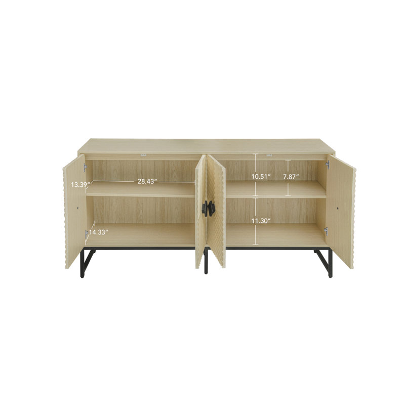 Buffet sculpté à 4 portes, armoire buffet avec rangement, armoire à café moderne avec tablette réglable pour le salon, la salle à manger et la cuisine