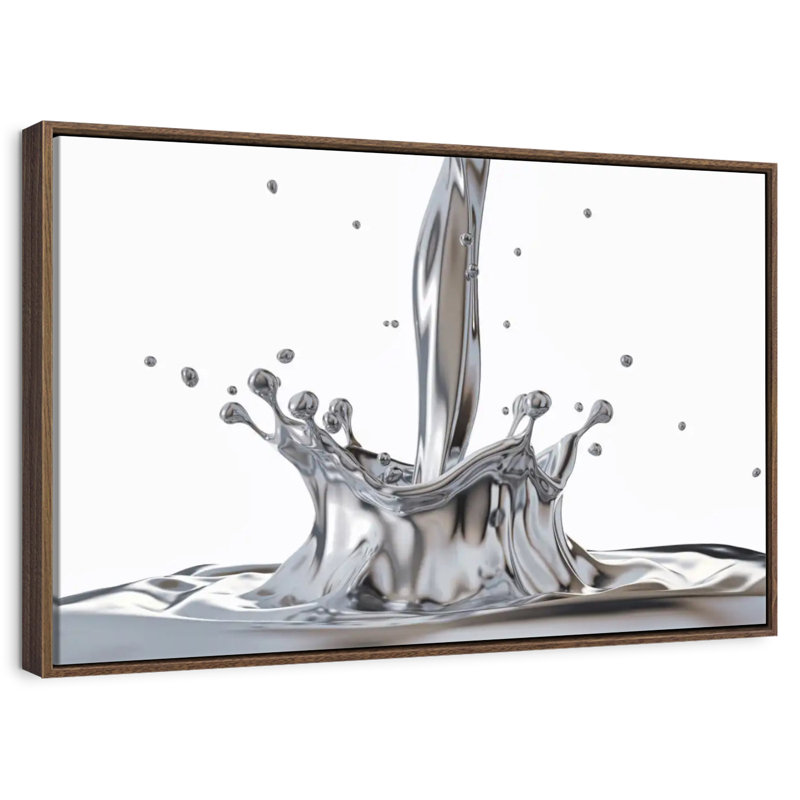 Éclat d'argent liquide, 13 po x 9 po, Cadre flottant noyer