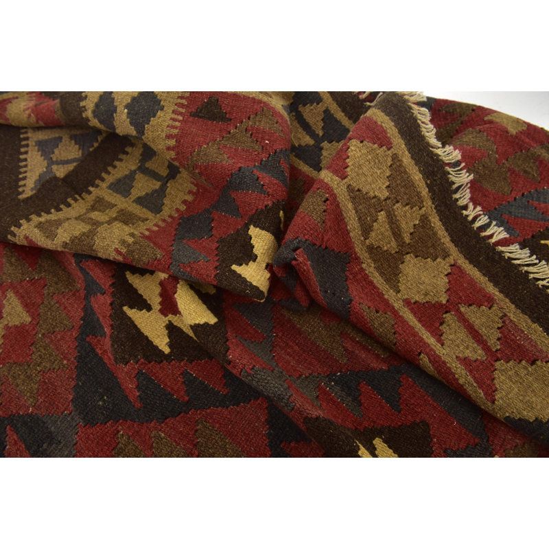 Tapis de zone en laine rouge/brune 5 pi x 8 pi noué la one-of-kind Lorain