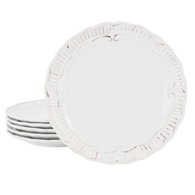 Gibson Modern Southern Home Capri 6 Piece 9 Inch Stoneware Embossed Dessert Plate Set in White