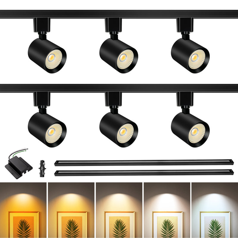 Ensemble d'éclairage sur rail 5CCT, 6 lumières à DEL à intensité variable avec rail de H 6,6 pi, Noir mat