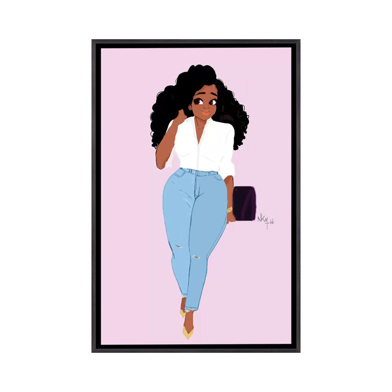 « Big Beautii jeans » par Nicholls Kobi, reproduction d’art, Toile avec cadre noir patiné, Pas de tapis