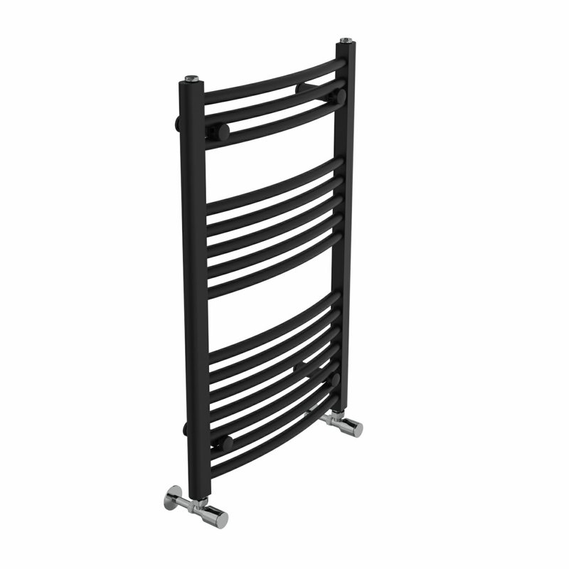 Cano Curved Heated Towel Rail Radiator Bathroom Ladder Warmer, 80cm H x 50cm W x 5.2cm D, Black