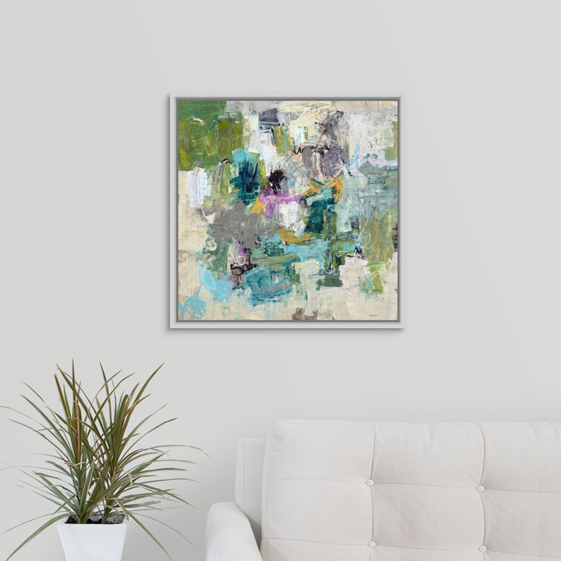 « interrupty », peinture sur toile, H 21,7 po x l 21,7 po x P 1,75 po, Cadre flottant blanc