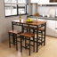 Table de bar rustique brun 5 pièces - Panneau de particules et métal, conception structurelle solide, idéale pour les petits espaces, capacité de charge de 350 lb avec tabourets hauts, fabrication industrielle, zones d'assemblage facile