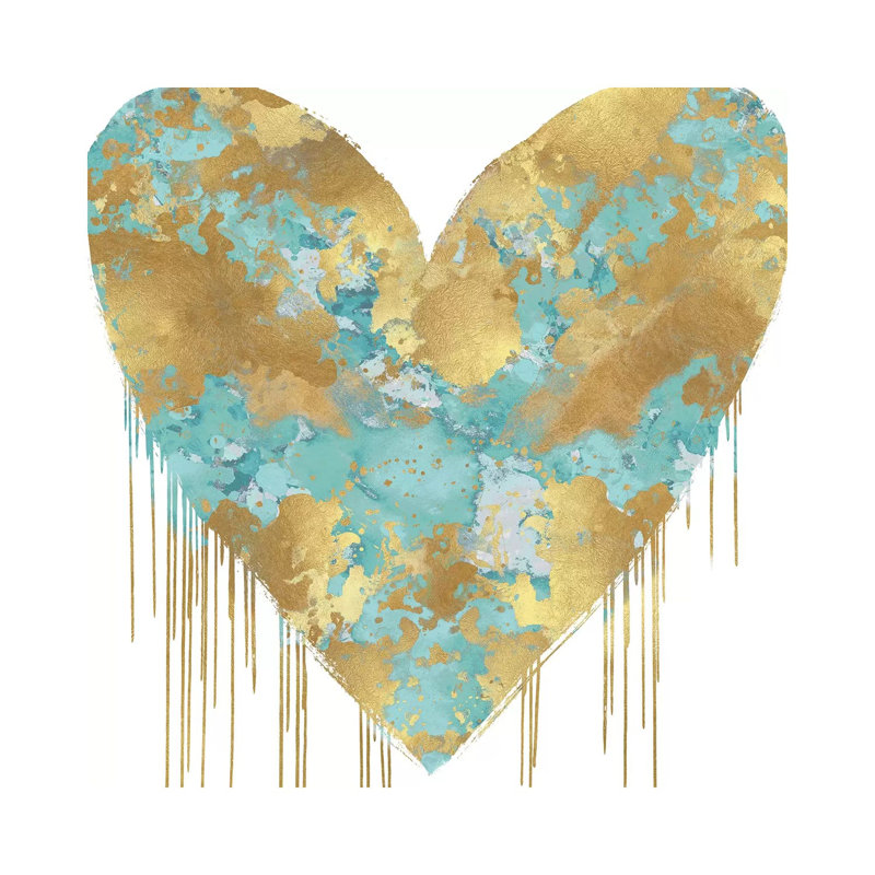 Big Hearted Aqua And Gold by Lindsay Rodgers - Print on Canvas, 45.72cm H x 45.72cm W x 3.81cm D, Wrapped Canvas