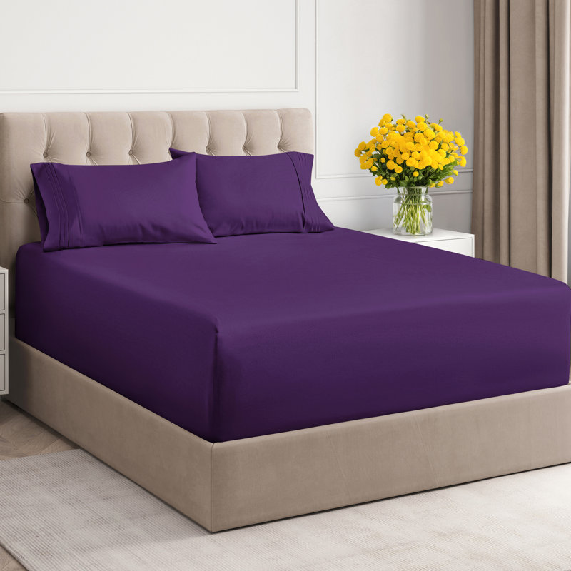 Extra Deep Pocket Sheet Set, Cooling & Breathable Bed Sheets, Soft Hotel Luxury Bedding, Fits 18–24 Inch Mattress, Purple