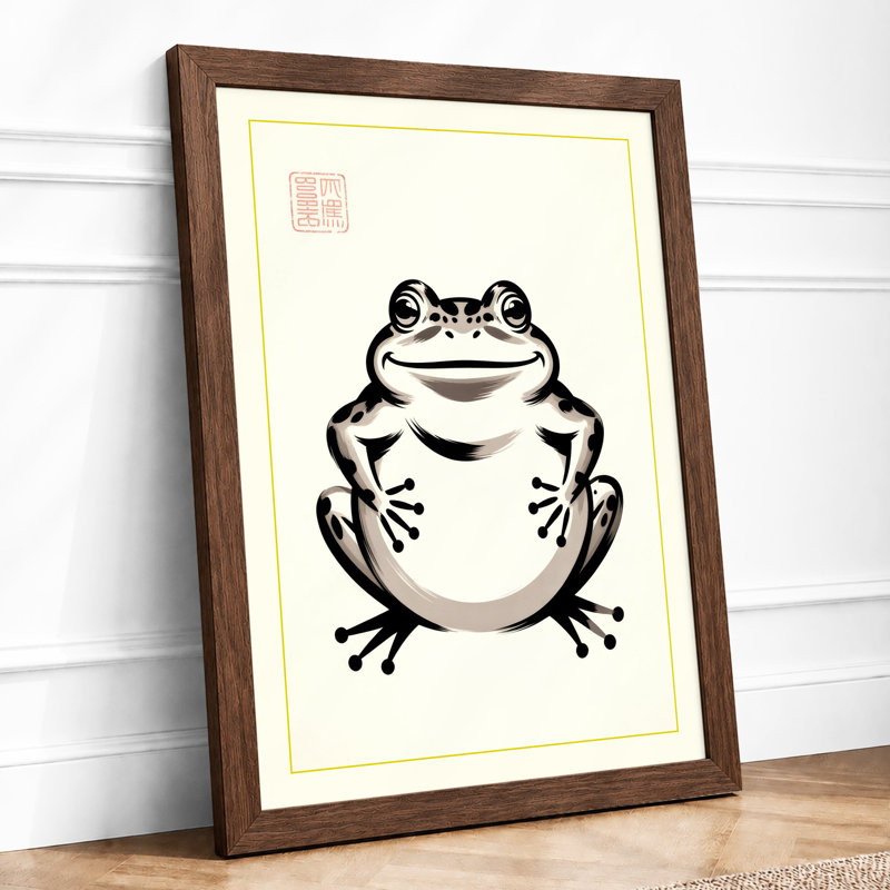 Smiling Frog Japandi - Framed Print, Walnut, A4 - 29.7 x 21.0 cm