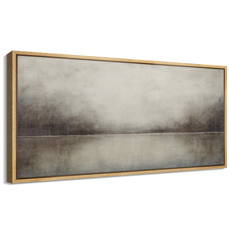 Tableau représentant un paysage de lac gris brumeux, idéal pour le salon, impression giclée sur toile encadrée, Naturel