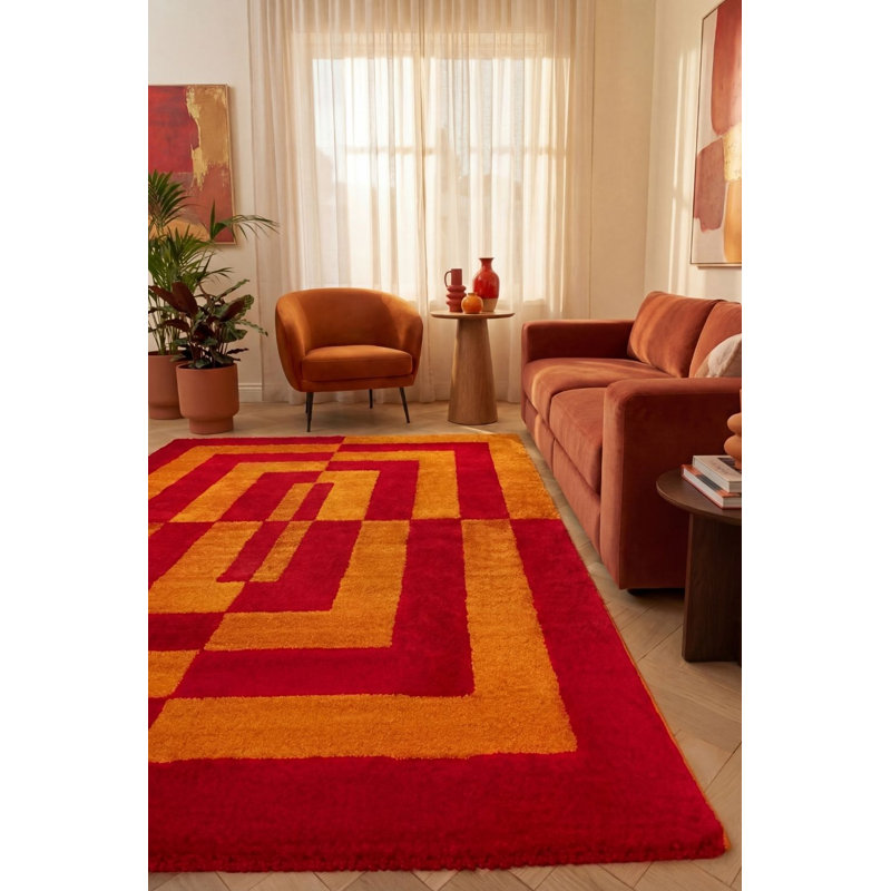 Joli Geometric Area Rug Soft Dense Pile for Living Rooms and Bedrooms, Red/Orange, Rectangle 200 x 290 cm