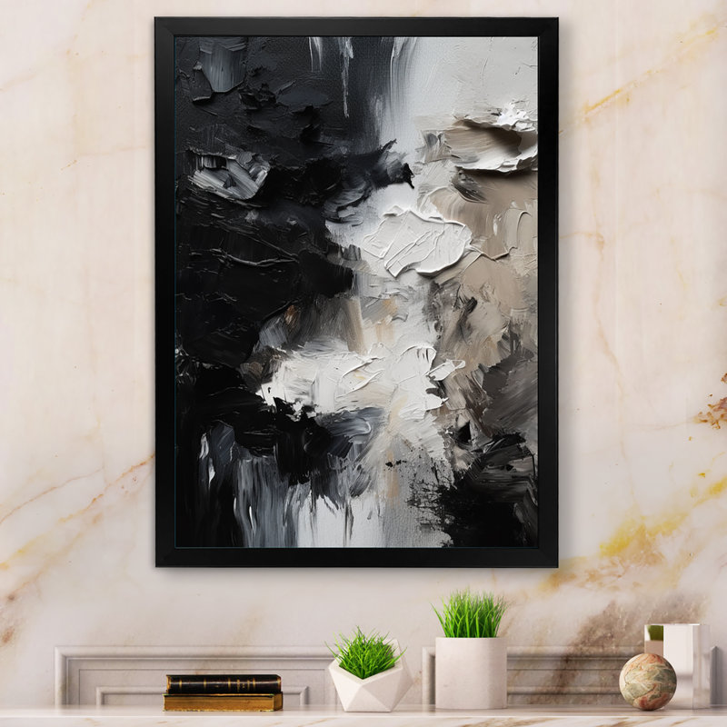 «Black Textured Splash Paint Art II», art mural abstrait, Cadre photo noir, H 40 po x l 30 po, Noir
