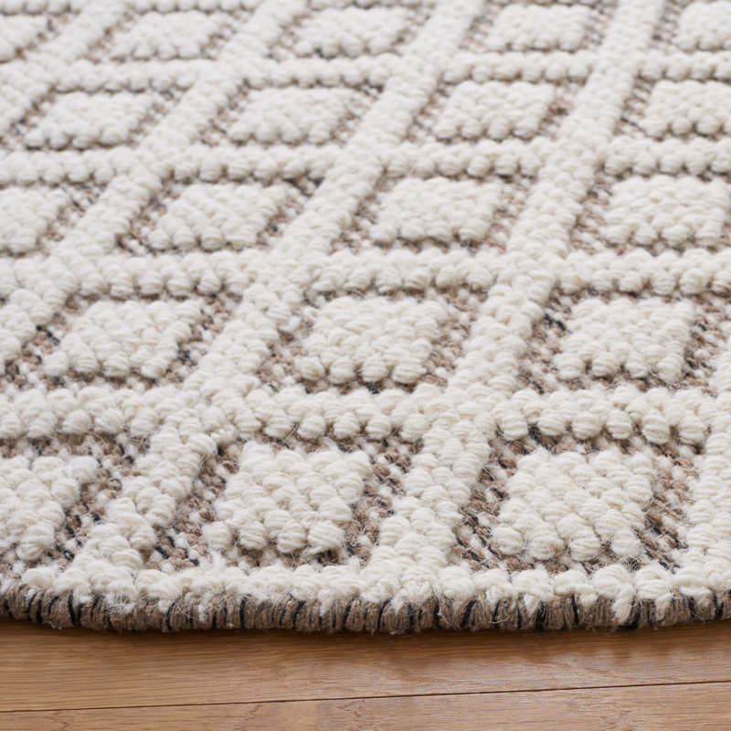 Tapis géométrique en laine tissé à la main ivoire / brun, Rectangle 6 pi x 9 pi