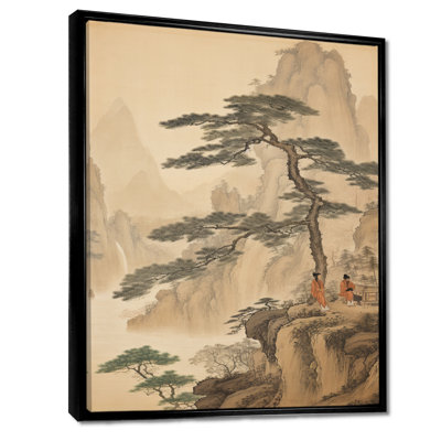 Arbre chinois rétro, paysage, montagnes, art mural