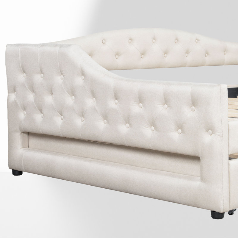 Lit de jour double très grand avec couchette et lumières DEL, Beige