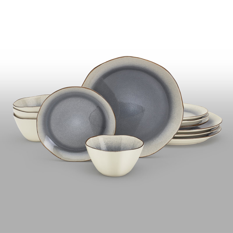 Reactive Glaze Dinnerware Tabletops Gallery 12PC Set - BELLA, Gray