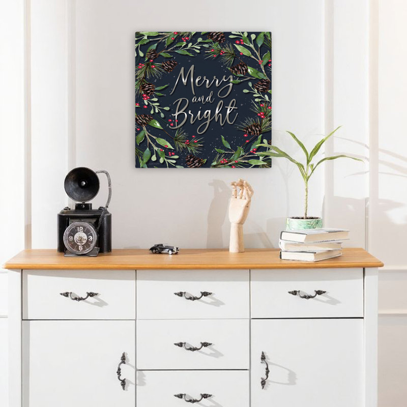 Merry And Bright Modern Farmhouse Modern, H 18 po x l 18 po