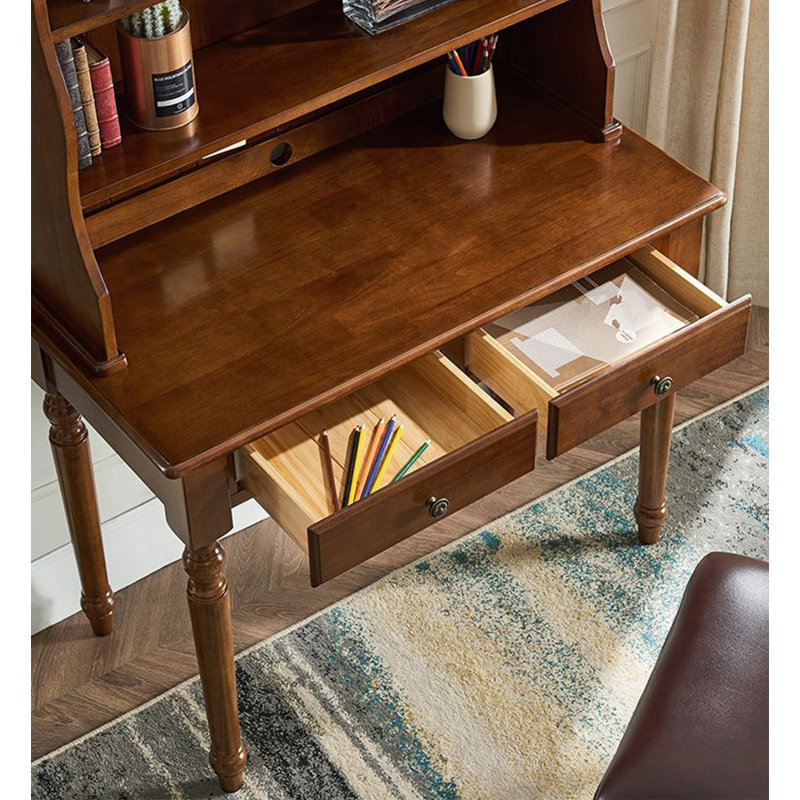 Bureau pratique avec 2 tiroirs et bibliothèque, 62.6" H x 39.4" W x 19.7" D