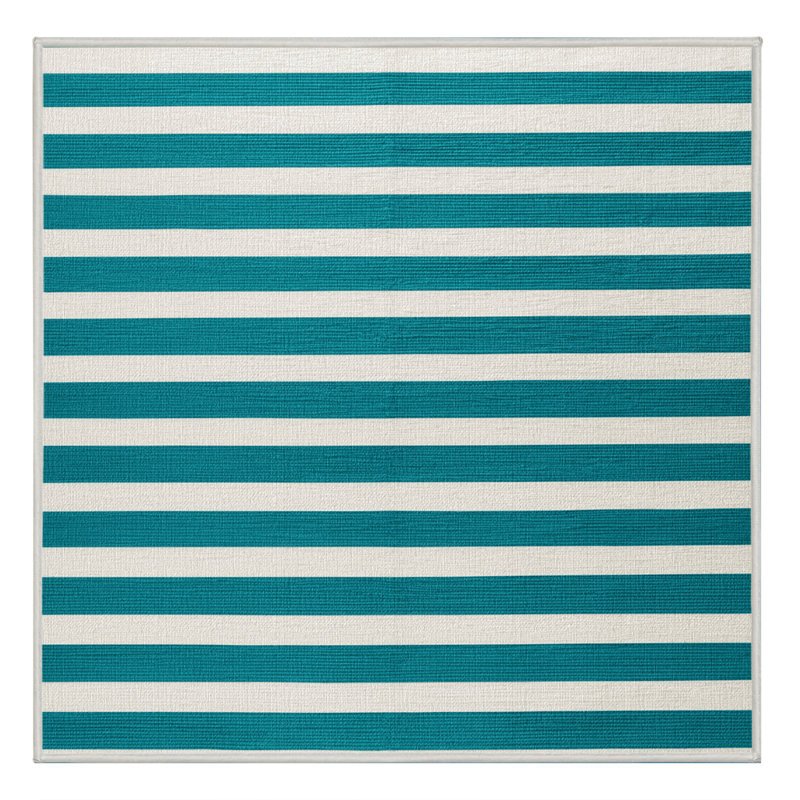 Tapis blanc à rayures horizontales lavable à la machine, Carré 4 pi