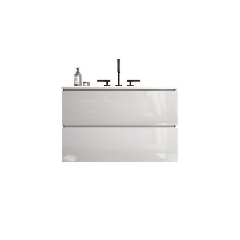 Meuble-lavabo mural avec lavabo en céramique, 30", Blanc lustré