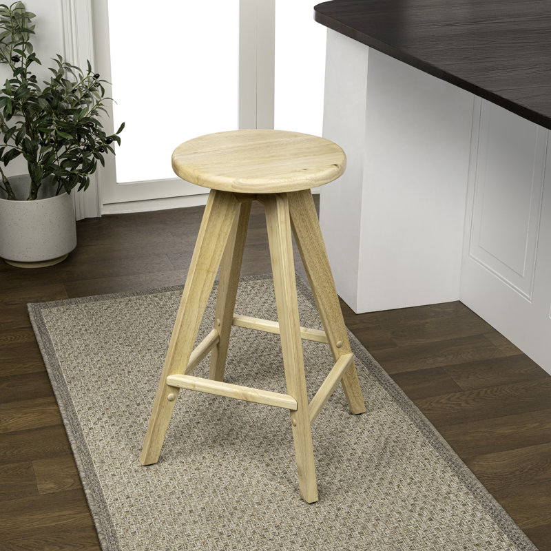 Tabouret de comptoir sans dossier en bois naturel massif de 25,5 po Ceren de Ceren, siège rond avec repose-pieds intégré pour îlot de cuisine et bar personnel