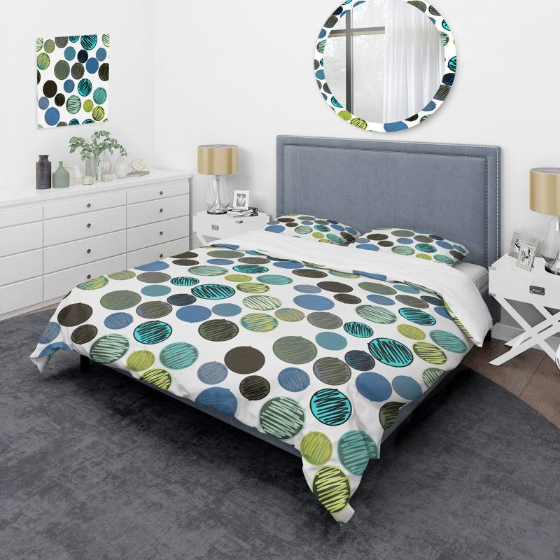Blue Circle Pattern - Abstract Duvet Cover Set - Microfiber Polyester, King Duvet Cover + 2 King Shams