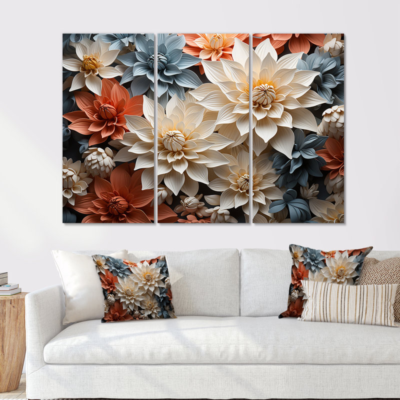 «Soft Elegance Mums Flowers» - ensemble d'art mural Mums, Toile tendue, H 40 po x l 60 po x P 1 po
