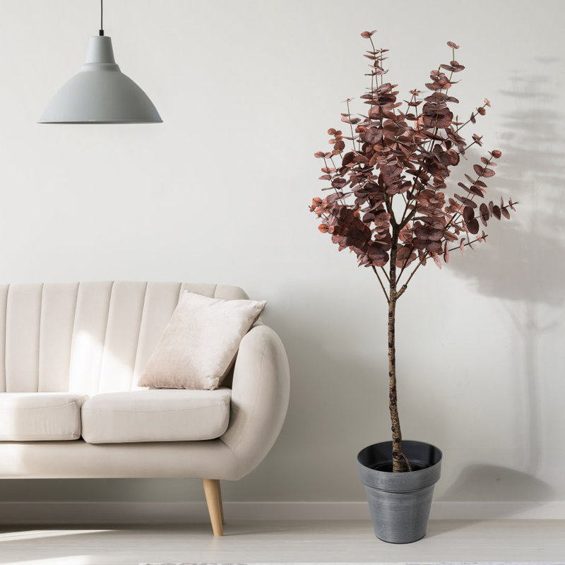 Eucalyptus artificiel en pot noir pour décoration de bureau personnel, H 59,2 po x l 23,6 po x P 23,6 po
