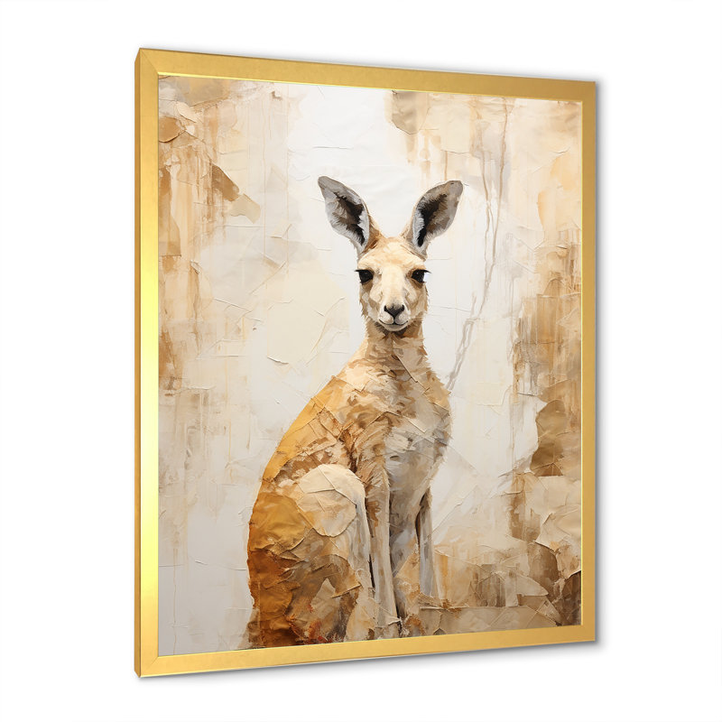 Minimal charmant kangourou sur toile, Cadre doré simple, H 44 po x l 34 po x P 1,5 po
