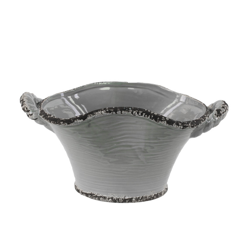 Pot à fleurs en céramique Lesko, H 6 po x l 13 po x P 8 po, Gris brillant vieilli
