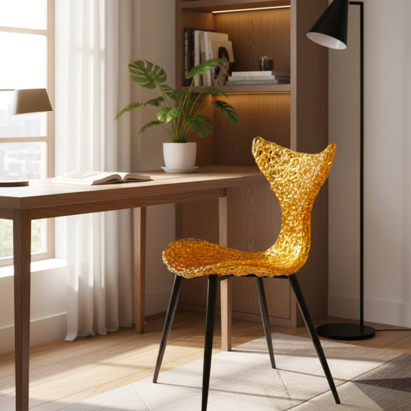 Stitch Wing Back Parsons Chair Dining Chair, Tea Brown, Gold