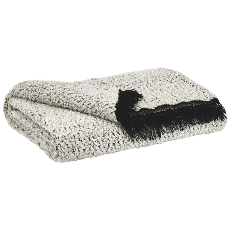Leonita Black and White Chenille Throw Blanket with Fringe