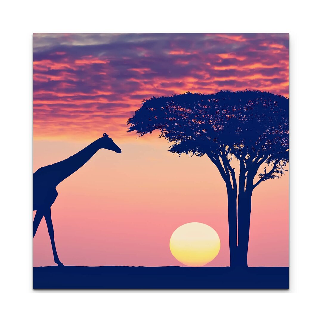 Leinwandbild Giraffe bei Sonnenntergang