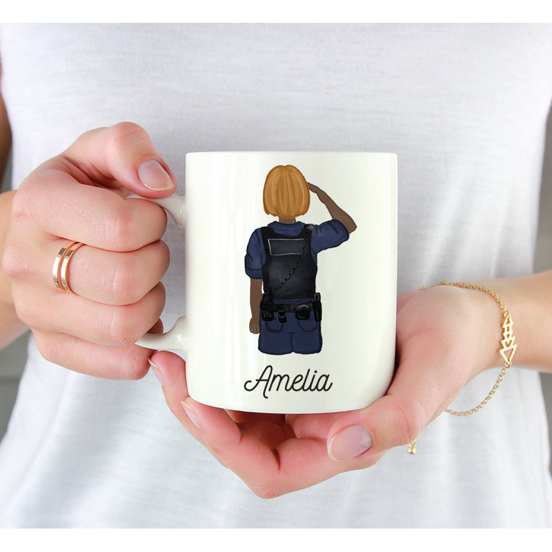 Tasse à café personnalisée, Brun / jaune, femme, agent de police 22, Oui