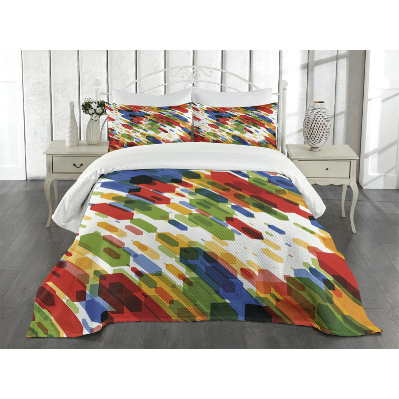 Ambesonne Art Bedspread Set Diagonal Geometric Vibrant Multicolor, King Bedspread + 2 Standard Shams