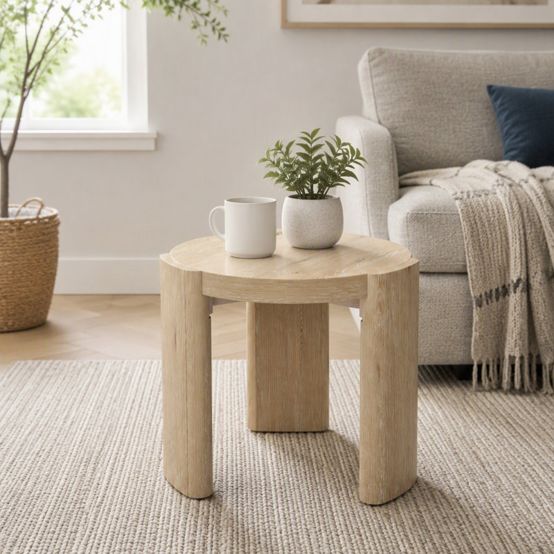 Table d'appoint ronde de style moderne avec finition naturelle, pieds incurvés en chêne clair de 51 cm (20,1 po), table de chevet compacte pour chambre ou salon