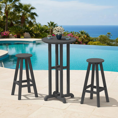Ensemble de 3 tabourets de bar et table ronde HDPE