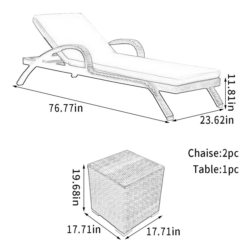 Ensemble de chaise longue d'extérieur en osier avec table Smajil