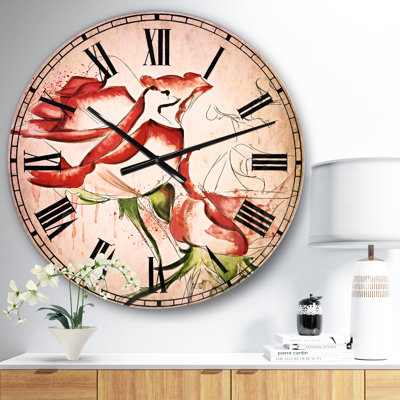 Fantastic Red Roses Watercolor - Horloge murale traditionnelle
