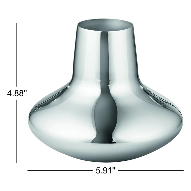 Henning Koppel Mirror Polished Indoor / Outdoor Stainless Steel Table Vase, 4.88" H x 5.91" W x 5.91" D