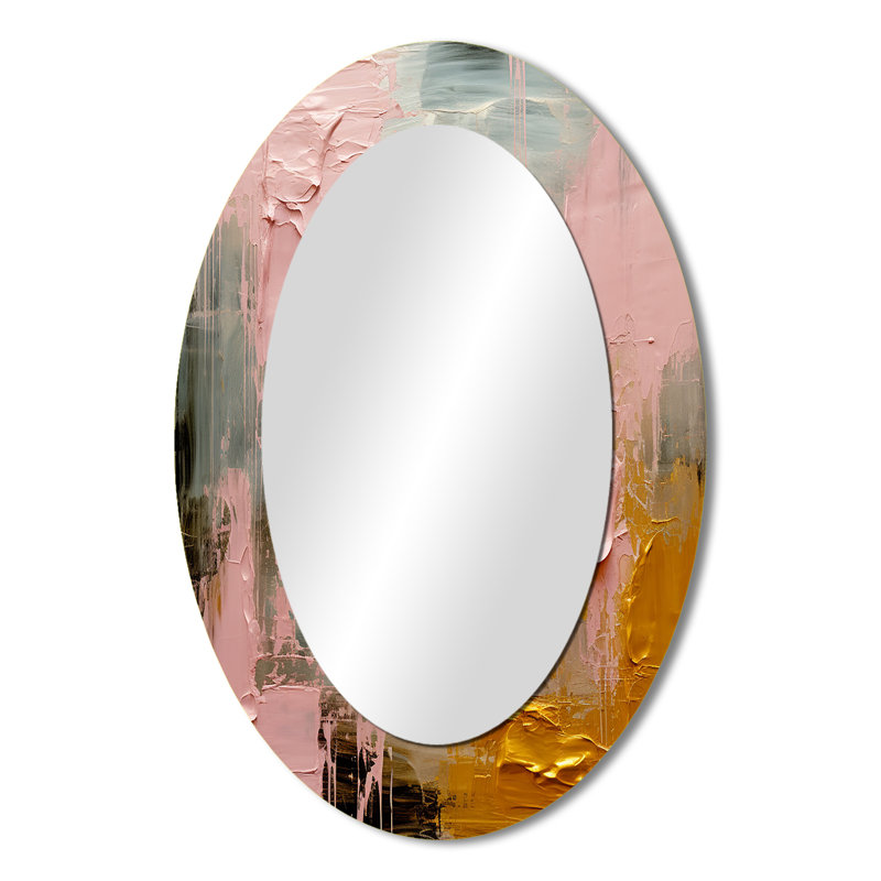 Célébration de la destinée abstraite, peinture or rose II - miroir mural ovale moderne doré, 36 po x 24 po