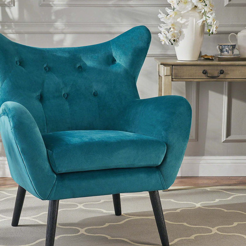 Chaise avec accoudoirs en velours Seigfried Mid-Century, bleu marine / noir, P 28,5 po x l 34,25 po x H 39,75 po, Marine