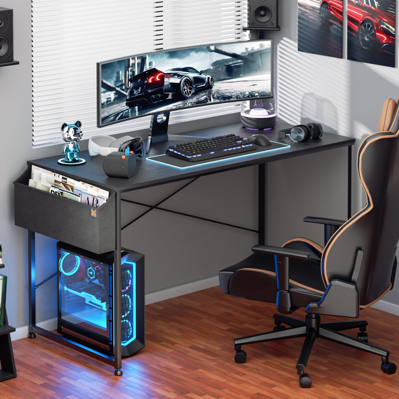 Black Adjustable Height 55" Computer Desk with Storage Bag