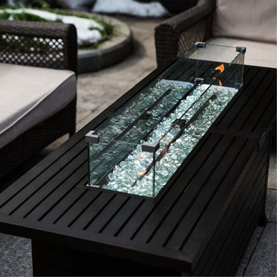 Pare-étincelles pour table de foyer - verre transparent de 38,1 x 10,6 x 5,9 po, supports en aluminium, convient aux plus de 57 po, ajoute de l'élégance, l'alliage de vent en verre augmente l'affichage de la flamme, plusieurs tailles de modèles de foyer
