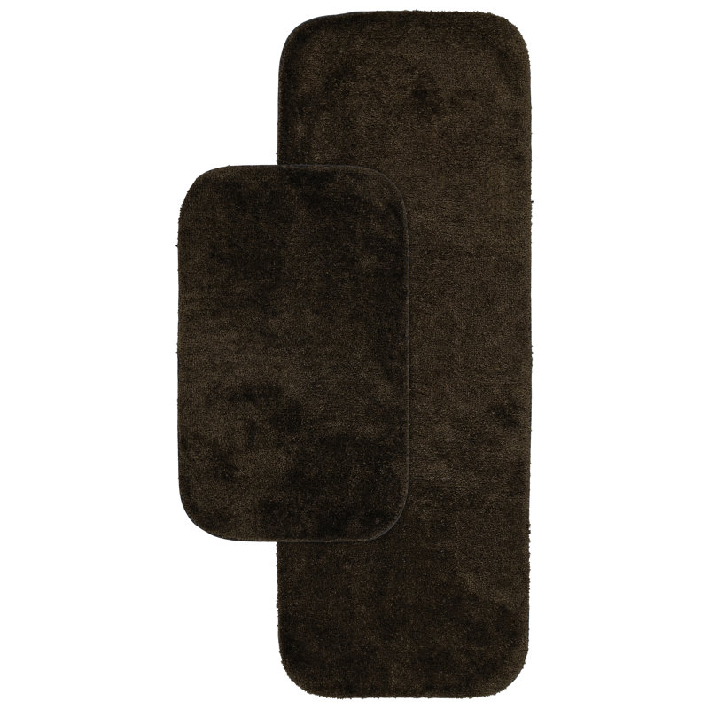 Mccluney Traditional Nylon 2 Piece Bath Rug Set with Non-Slip Backing, Dark Brown