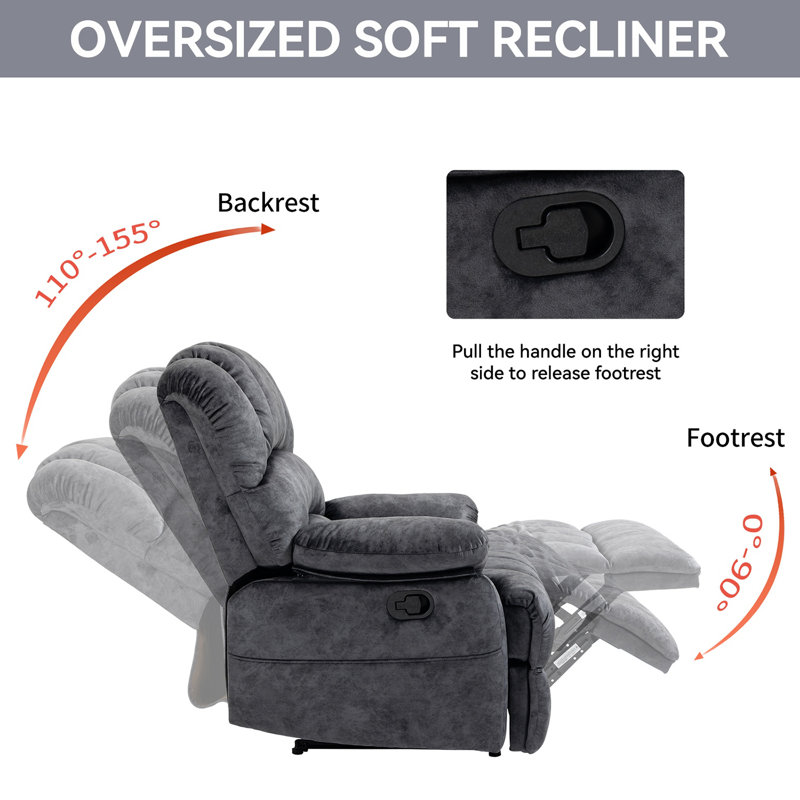 Grand fauteuil inclinable manuel en polyester, Gris