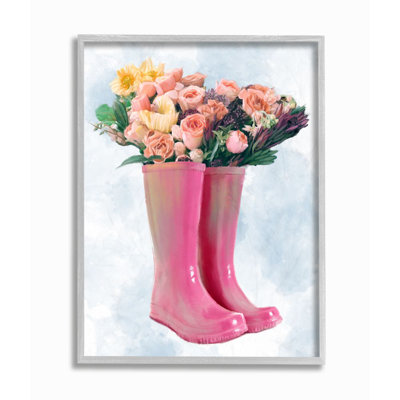 «Spring Roses in Pink Rainboots Floral Arrangement» par Daphne Polselli - impression d'art graphique