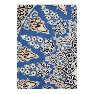 Light blue Color Hand knotted Persian silk & wool Nain round rug 3'9"X 3'9"